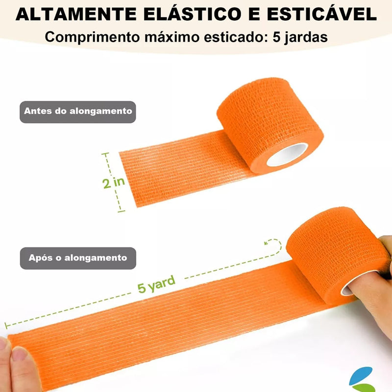 Bandagem Elástica Adesiva Flexível Atadura - 5cm - Kit 12un