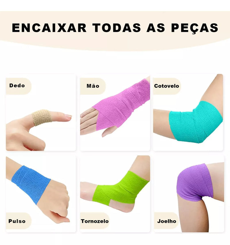 Bandagem Elástica Adesiva Flexível Atadura - 5cm - Kit 12un